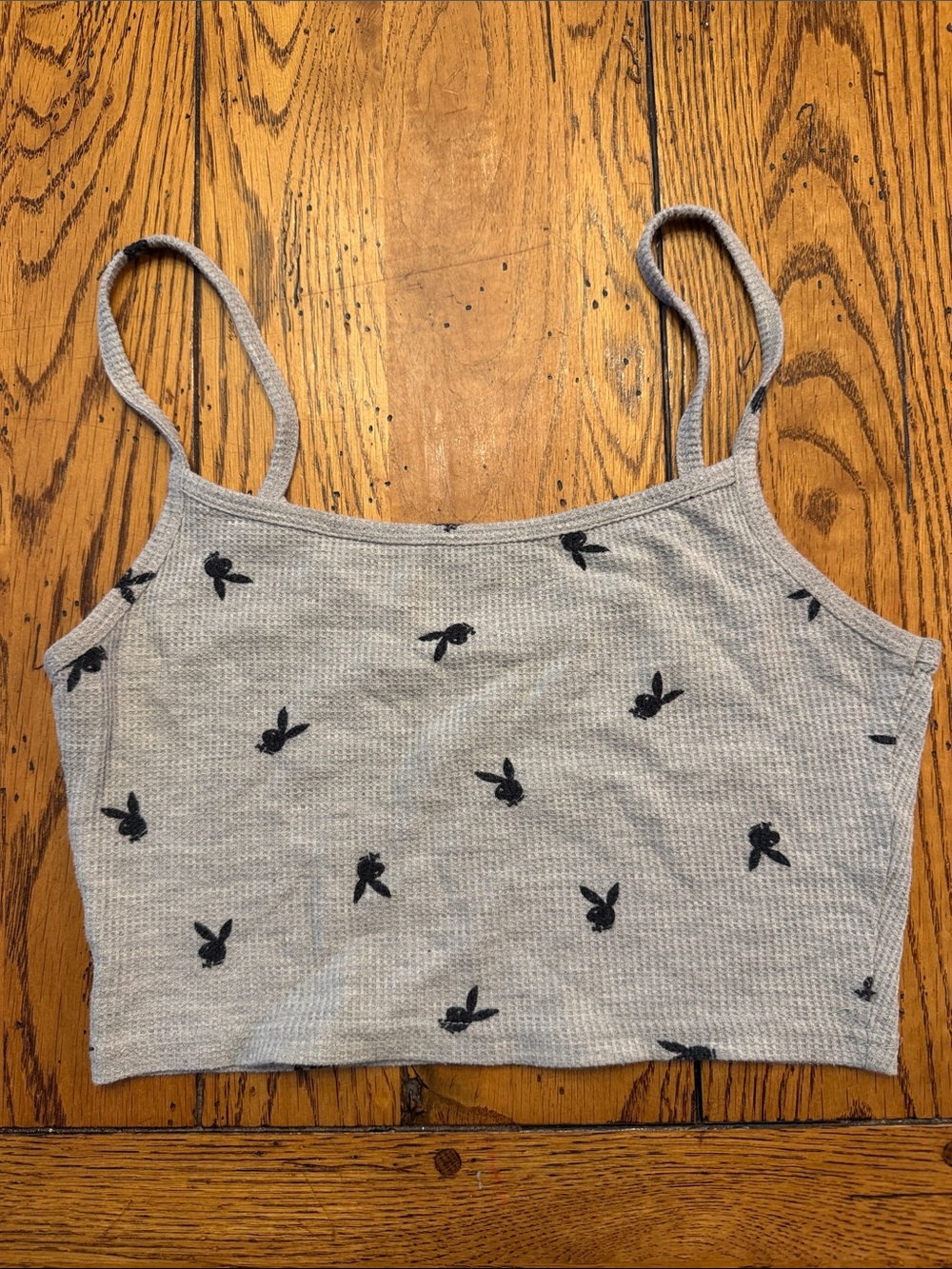Playboy Gray Ribbed Cropped Cami Sz S